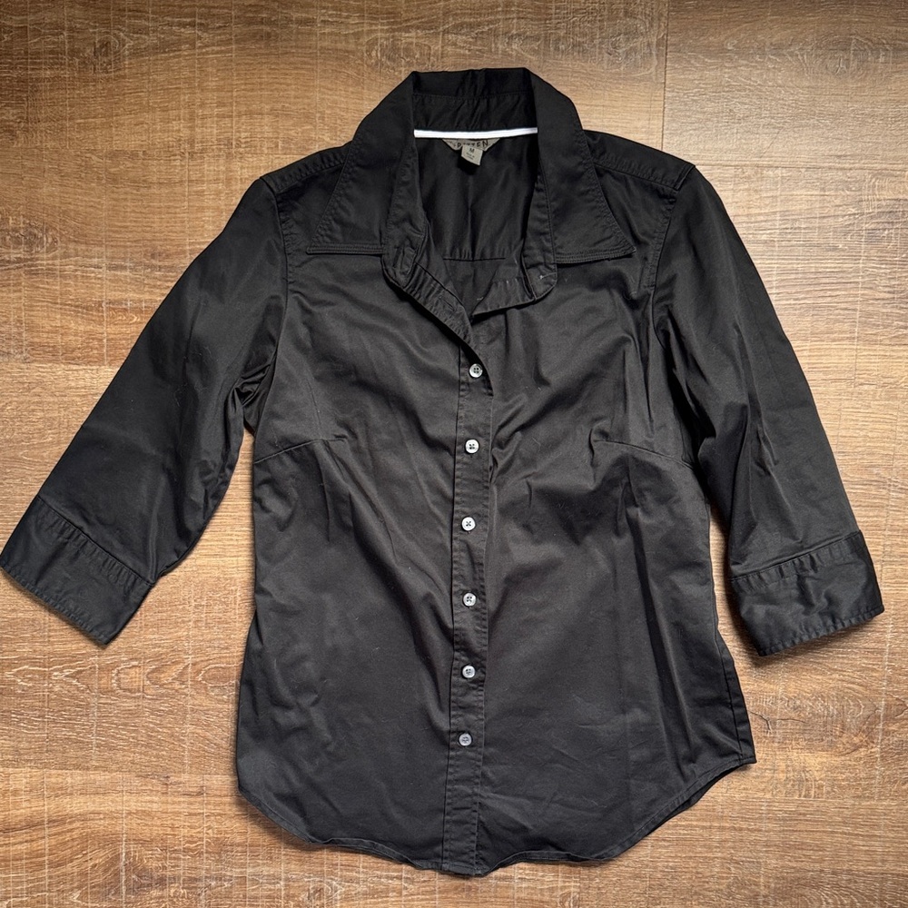 Bitten by Sarah Jessica Parker Black Collared Shirt 3/4 sleeve fitted